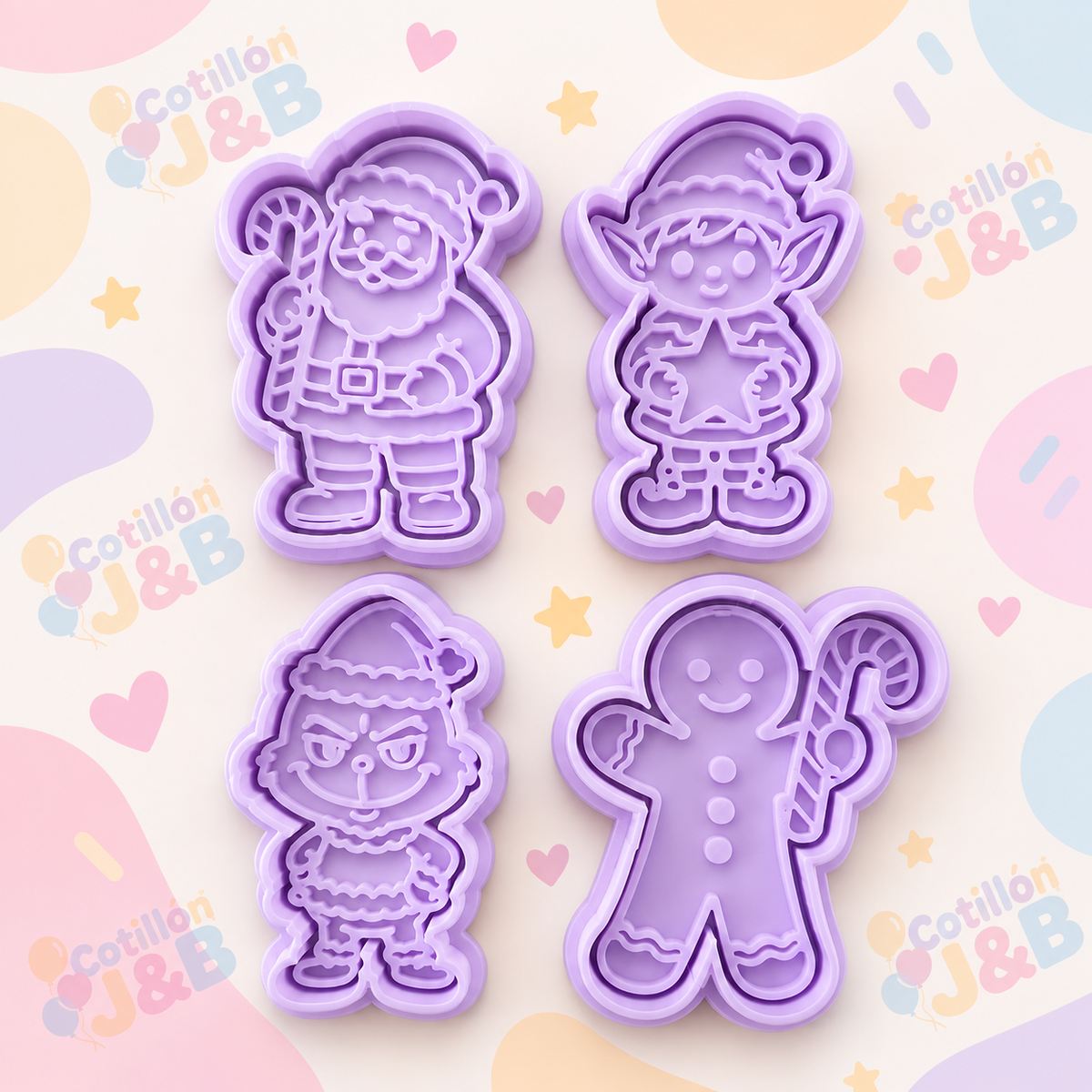 Set 4 Cortadores De Galletas Navidad Figuras Con Sello